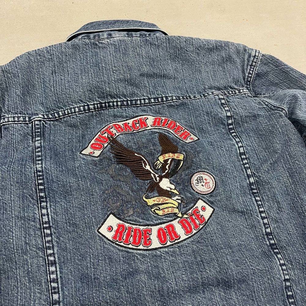 Vintage Y2K Outback Rider Denim Motorcycle Themed Jacket Size L Jean Jacket - Picture 8 of 8